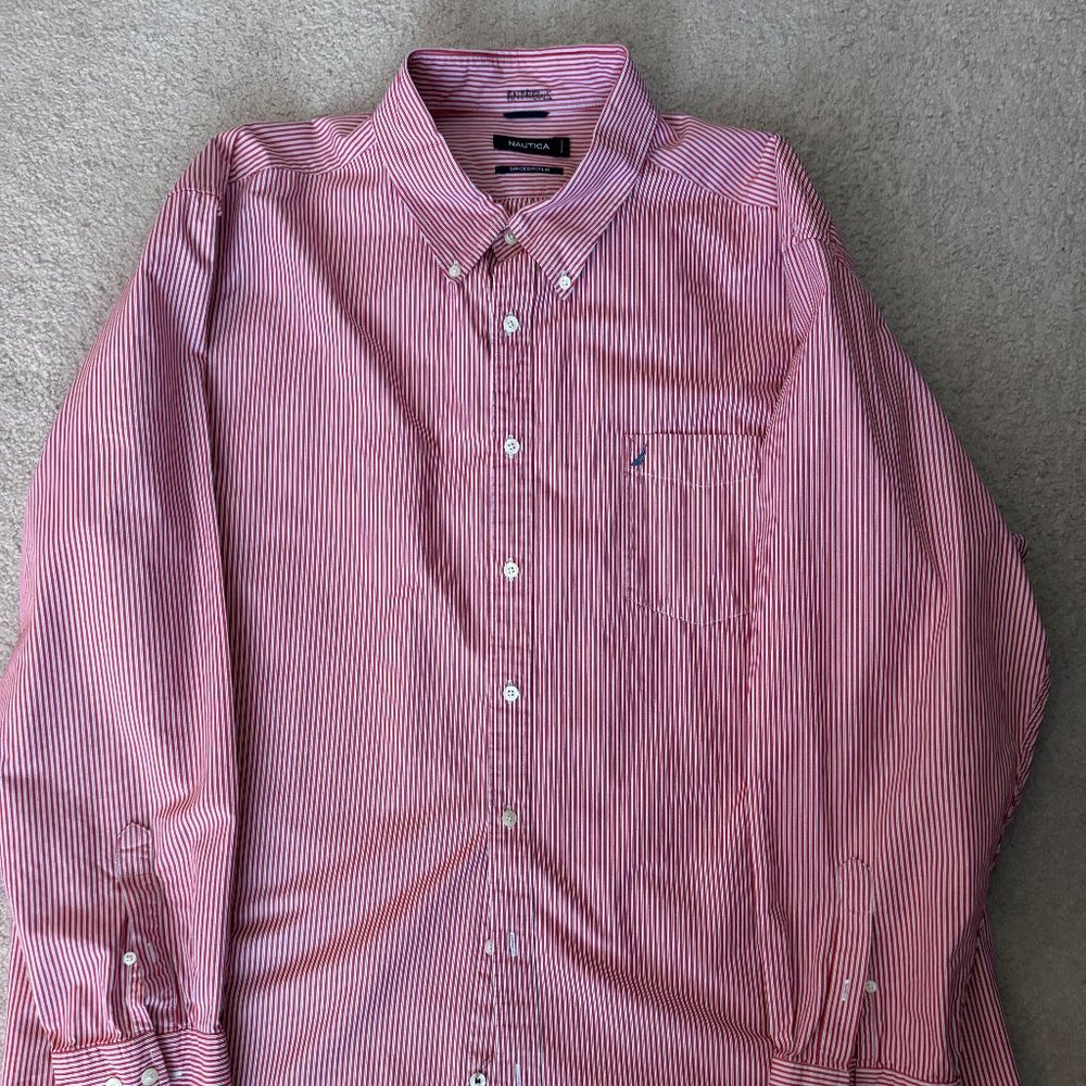 Mens Nautica Red White Vertical Pinstrip button down shirt, 3XL
